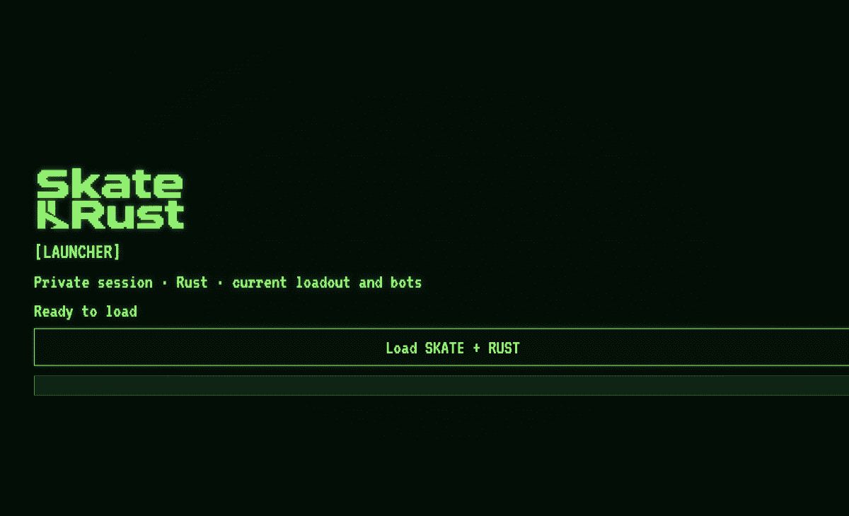 Skate × Rust launcher with its Ready to load state